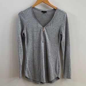 Dynamite Heather Gray Zip V-Neck Blouse